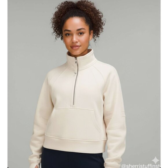 lululemon athletica Tops - Lululemon Scuba Oversized Funnel Neck Half-Zip Hoodie White Opal M/L Cotton